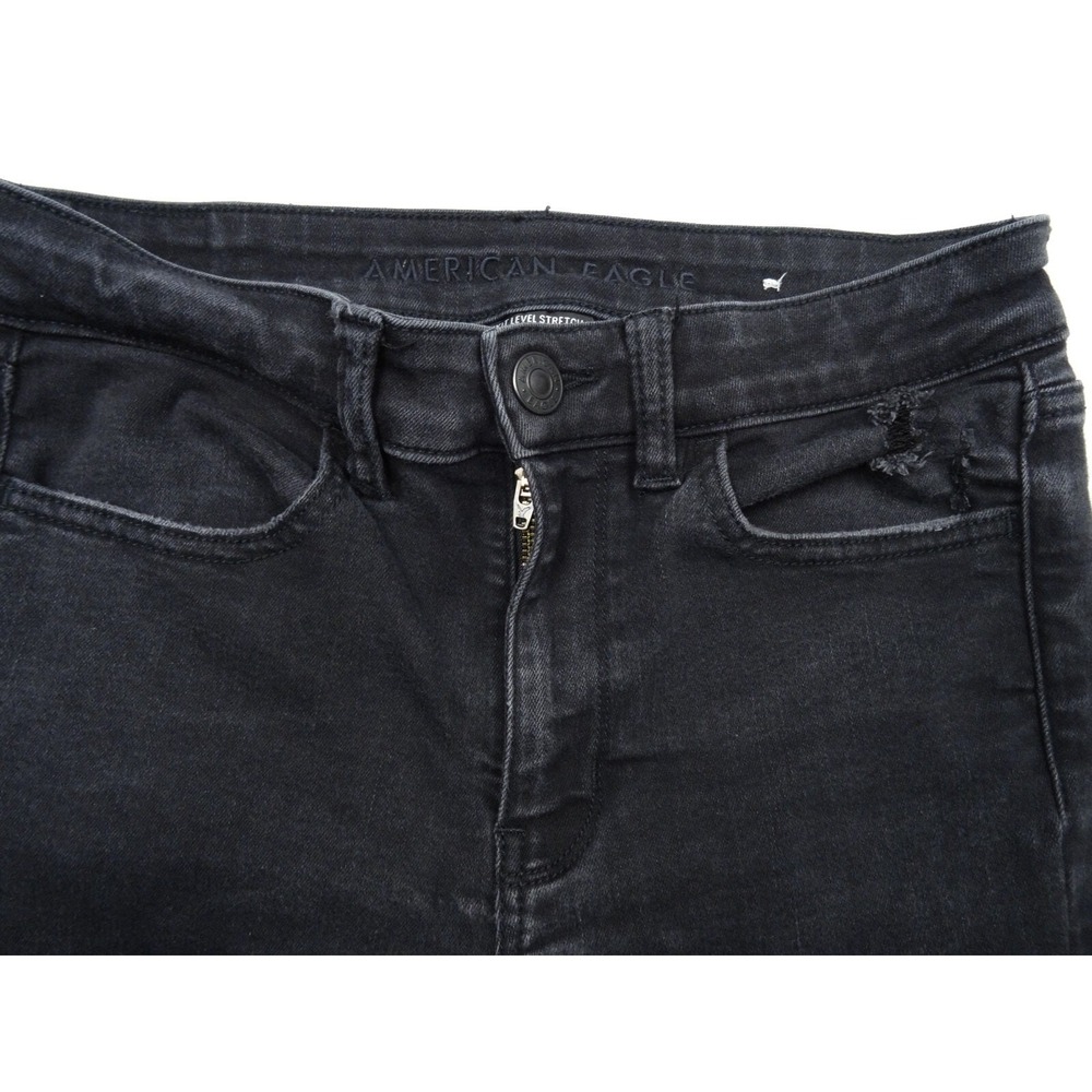 American Eagle Jeans Womens Size 8 Black High Rise Jegging Stretch Distressed - Picture 7 of 16